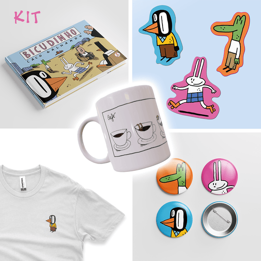 Kit Bicudo - 1 Bicudinho Capa Dura, 1 Camiseta, 1 Caneca, 3 Bottons e 3 Stickers - Z•Stores