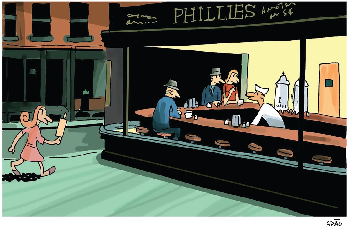 Art Print - Adão Iturrusgarai - Hopper Nighthawks - Z•Stores